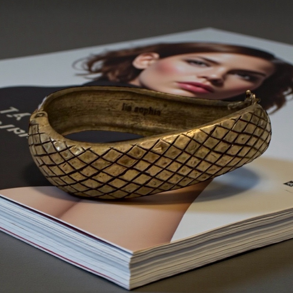 Lia Sophia Embossed Snakeskin Look Matte Gold Tone Bangle Bracelet